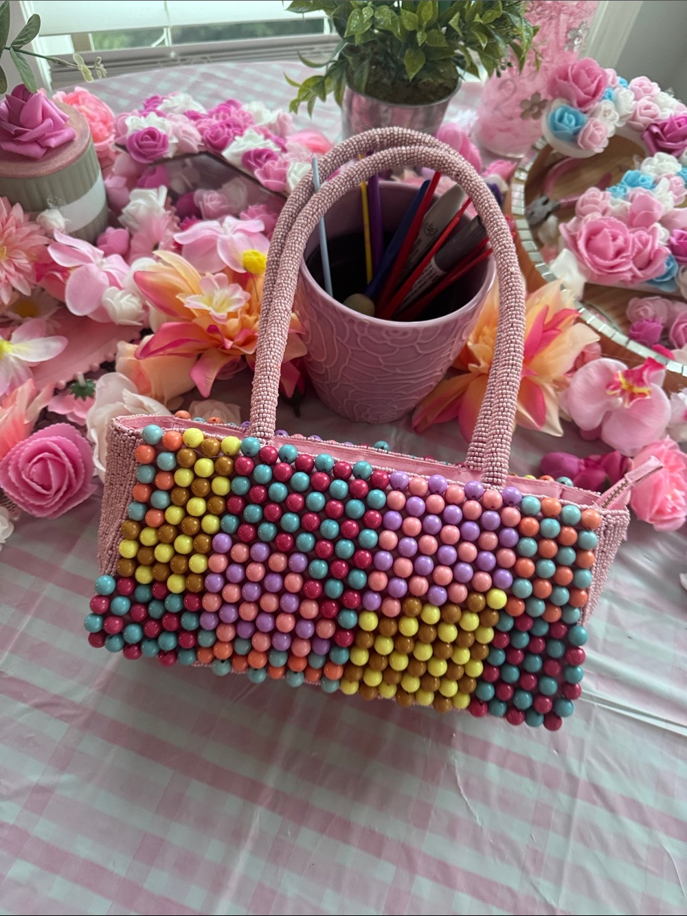 Pastel Beaded Pink Handbag